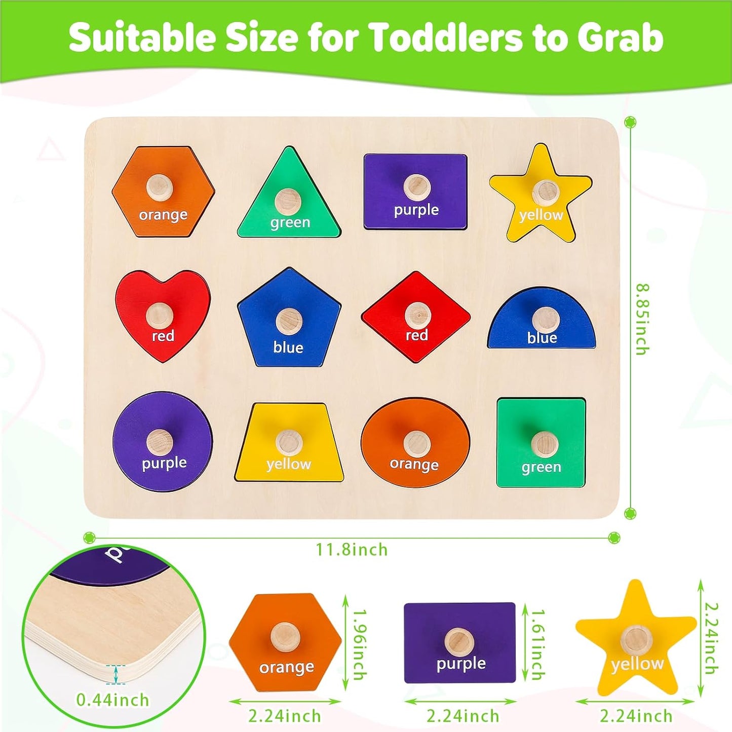 Montessori Toys for Toddlers 1, 2, 3 Year Old, Wooden Shape Learning Puzzles