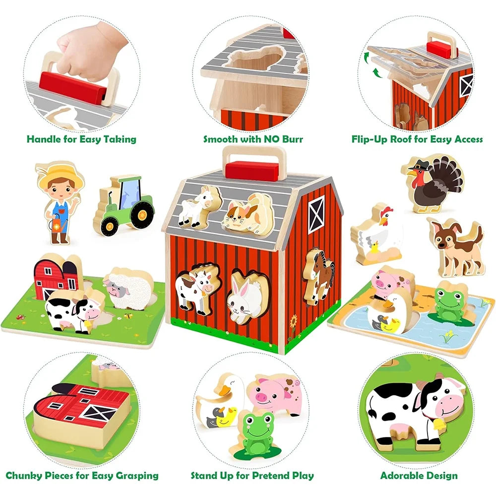 Montessori Toys for 1 Year Old, Wooden Farm Animals Toy for Toddlers 1-3, Learning Educational Toys for 1 2 3 Year Old Boys Girls