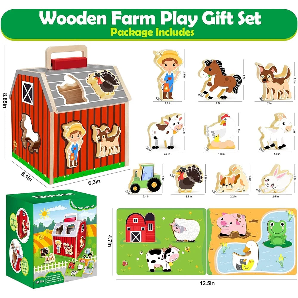 Montessori Toys for 1 Year Old, Wooden Farm Animals Toy for Toddlers 1-3, Learning Educational Toys for 1 2 3 Year Old Boys Girls