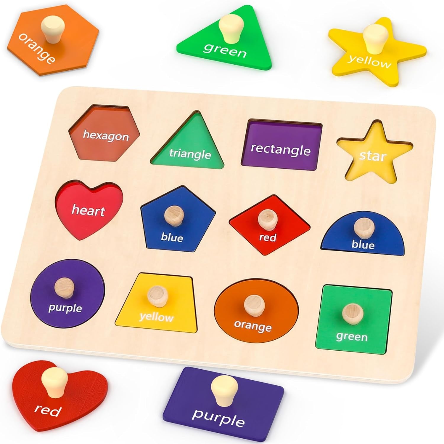 Montessori Toys for Toddlers 1, 2, 3 Year Old, Wooden Shape Learning Puzzles