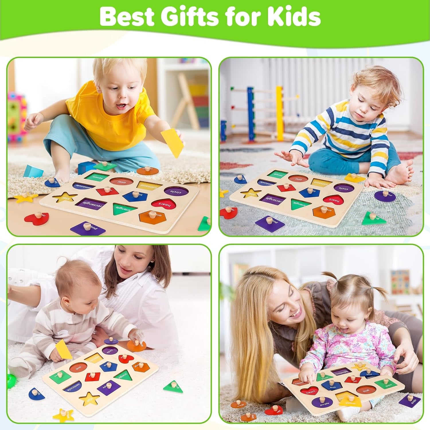 Montessori Toys for Toddlers 1, 2, 3 Year Old, Wooden Shape Learning Puzzles