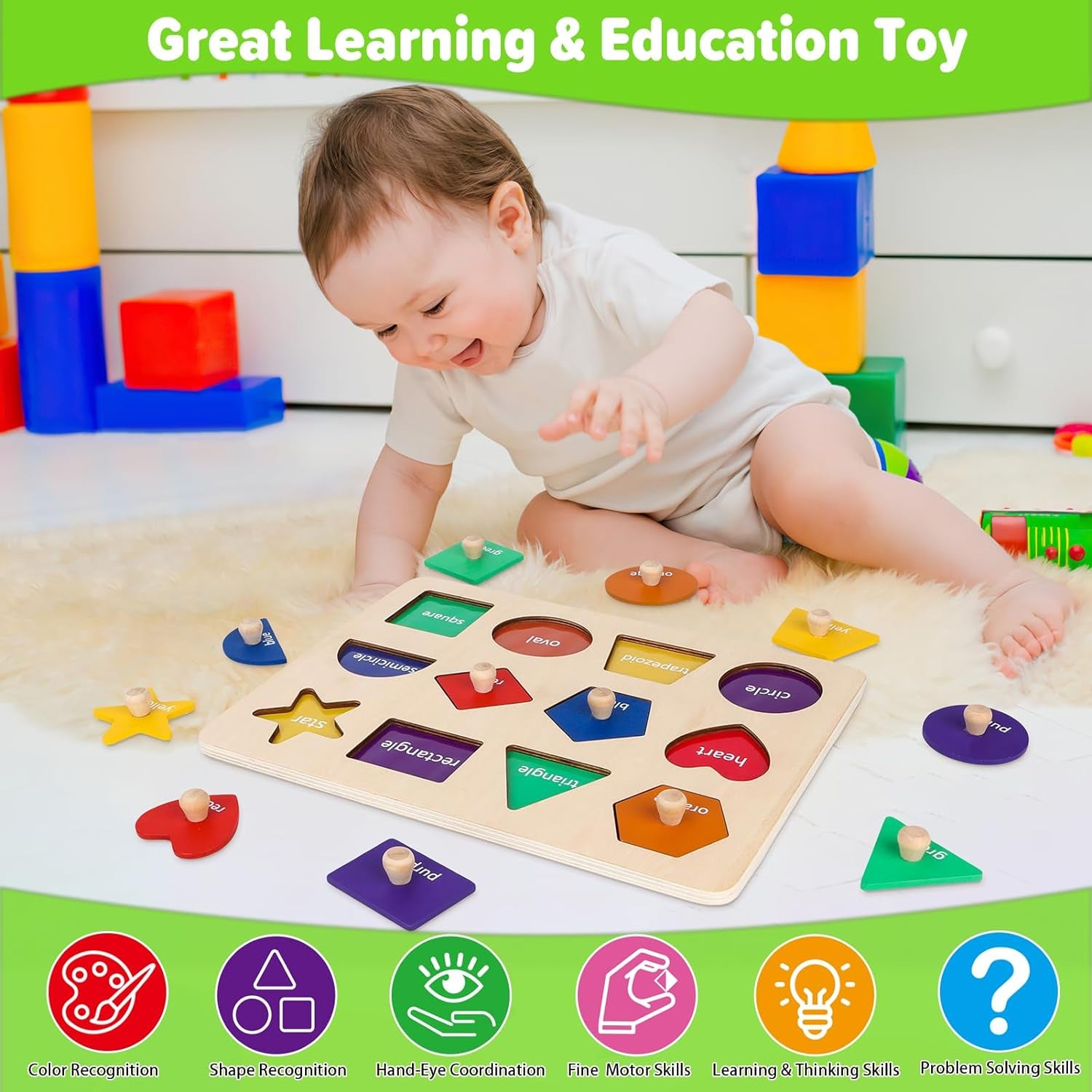 Montessori Toys for Toddlers 1, 2, 3 Year Old, Wooden Shape Learning Puzzles